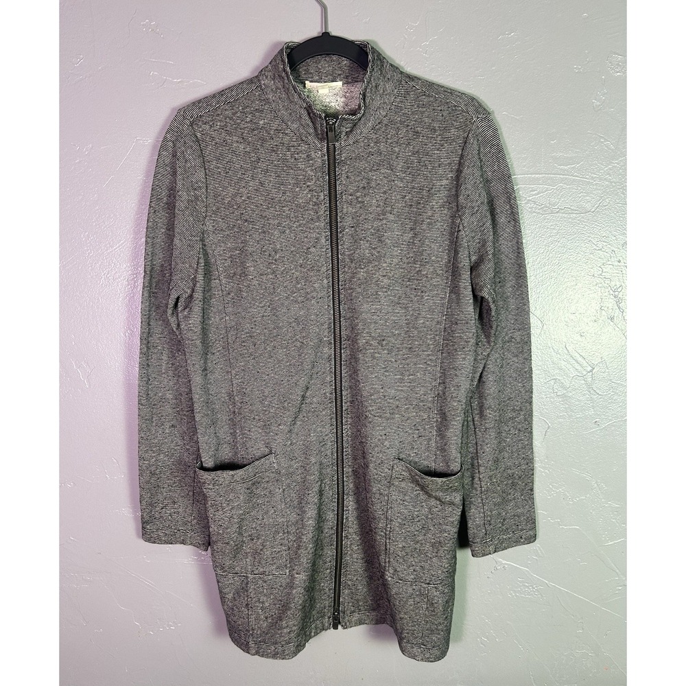 Eileen Fisher Organic Cotton And Hemp Full Zip Long Line Jacket Micro Stripe S